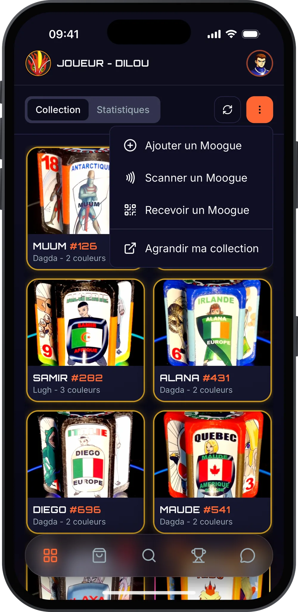 Collection Moogui's dans l'application mobile