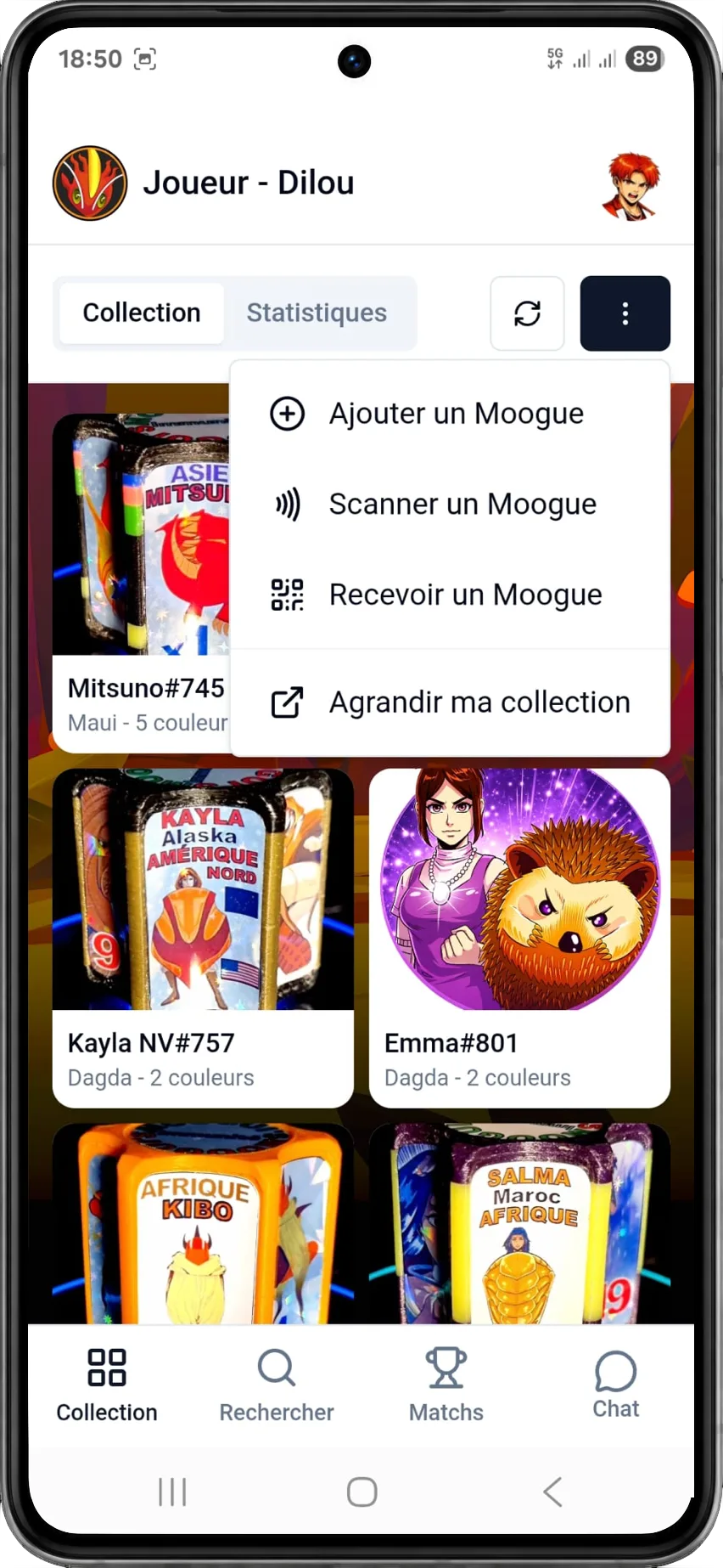 Moogui's-Sammlung in der mobilen App